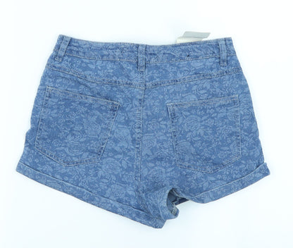 The Rockin Rev Womens Blue Floral Denim Hot Pants Shorts Size 6