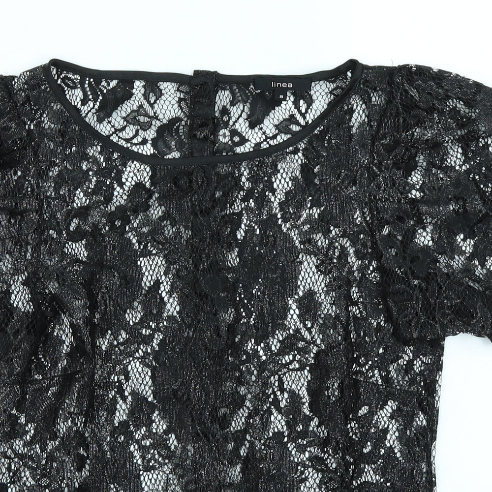 Womens UK Size 8 Linea Black Basic T-Shirt