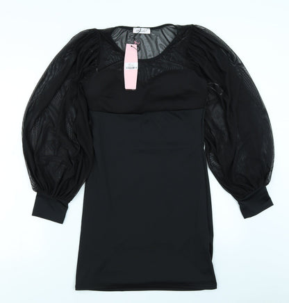 Koucla Womens Black  Mesh Bodycon  Size S  - Balloon Sleeve