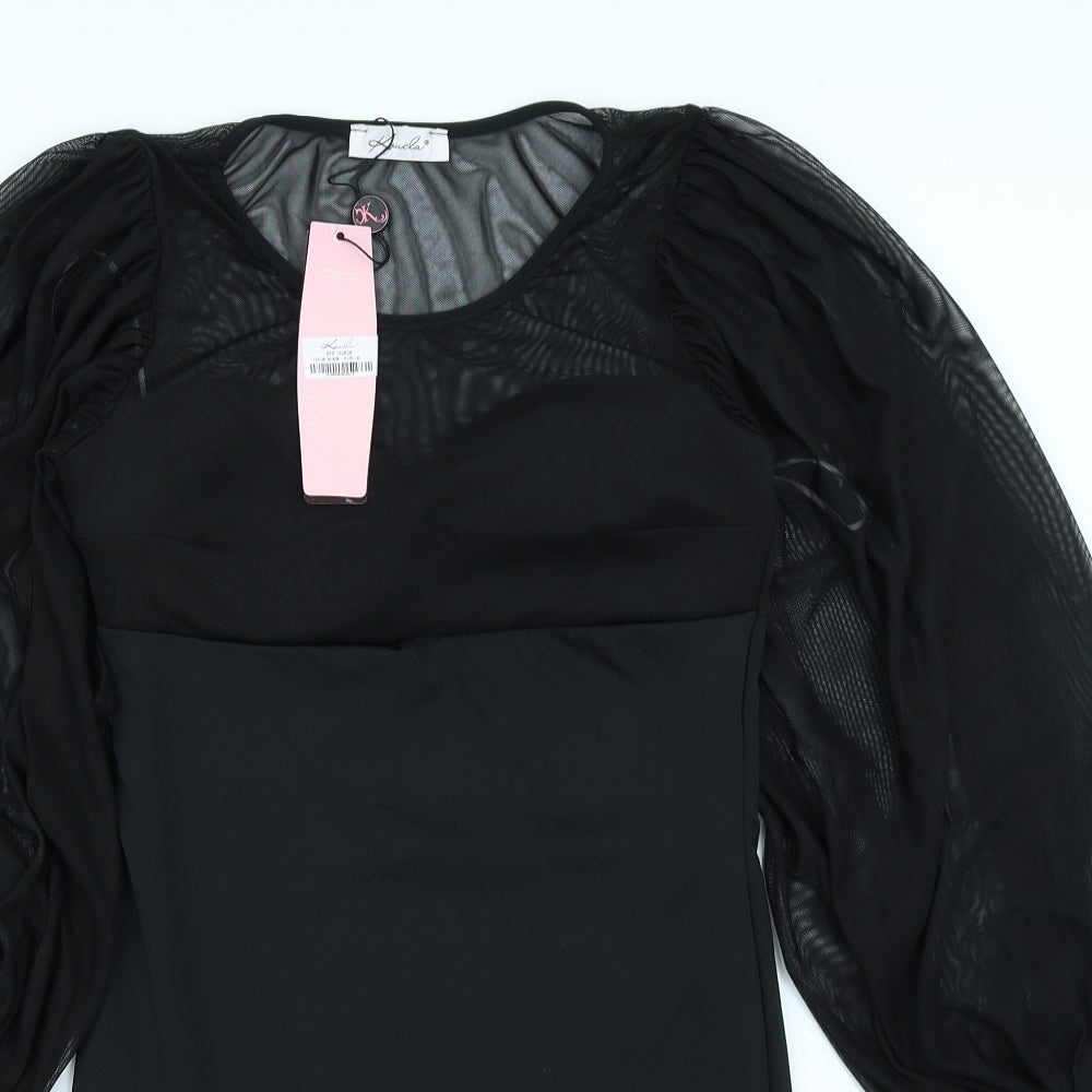 Koucla Womens Black  Mesh Bodycon  Size S  - Balloon Sleeve