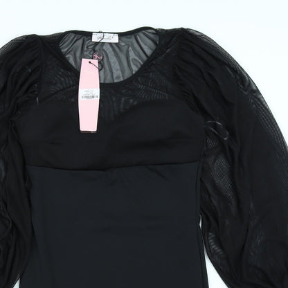 Koucla Womens Black  Mesh Bodycon  Size S  - Balloon Sleeve
