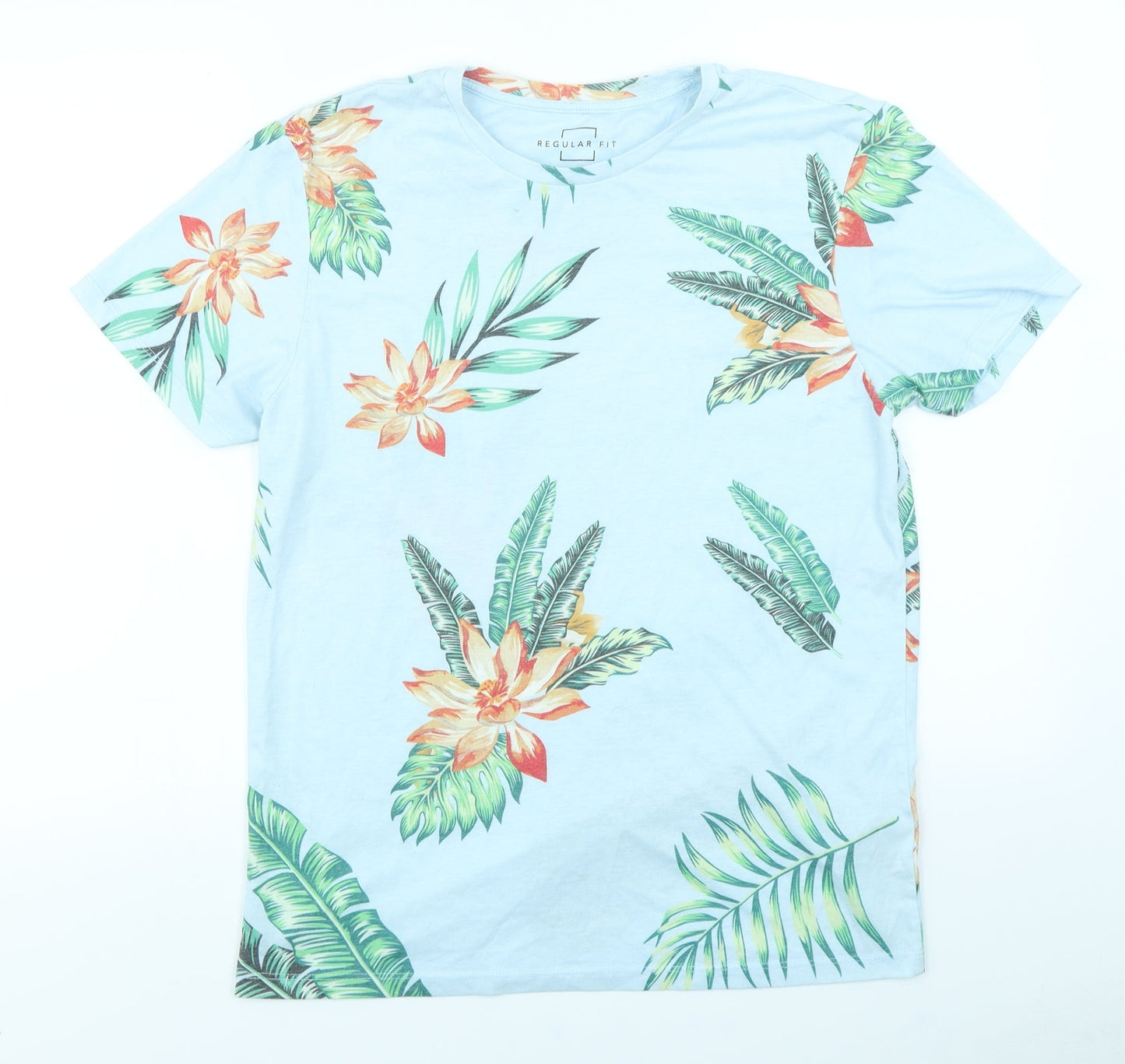 Peacocks Mens Blue Floral   T-Shirt Size M