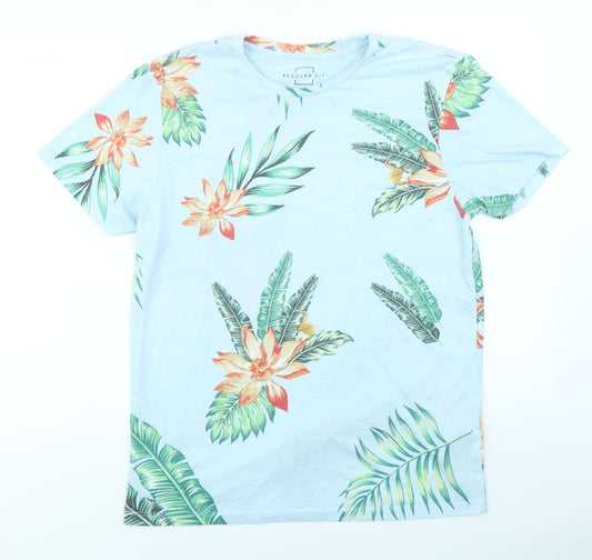 Peacocks Mens Blue Floral   T-Shirt Size M