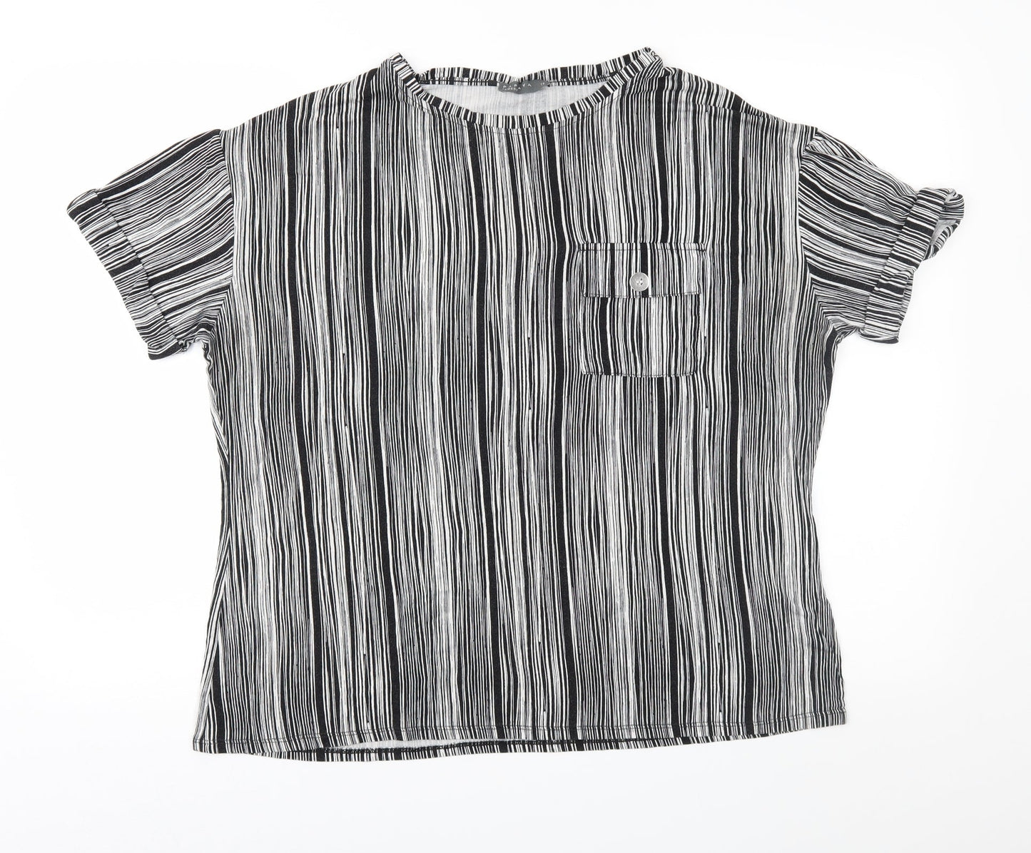 Papaya Womens Black Geometric Jersey Basic T-Shirt Size 16