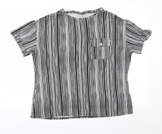 Papaya Womens Black Geometric Jersey Basic T-Shirt Size 16