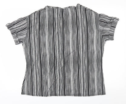 Papaya Womens Black Geometric Jersey Basic T-Shirt Size 16