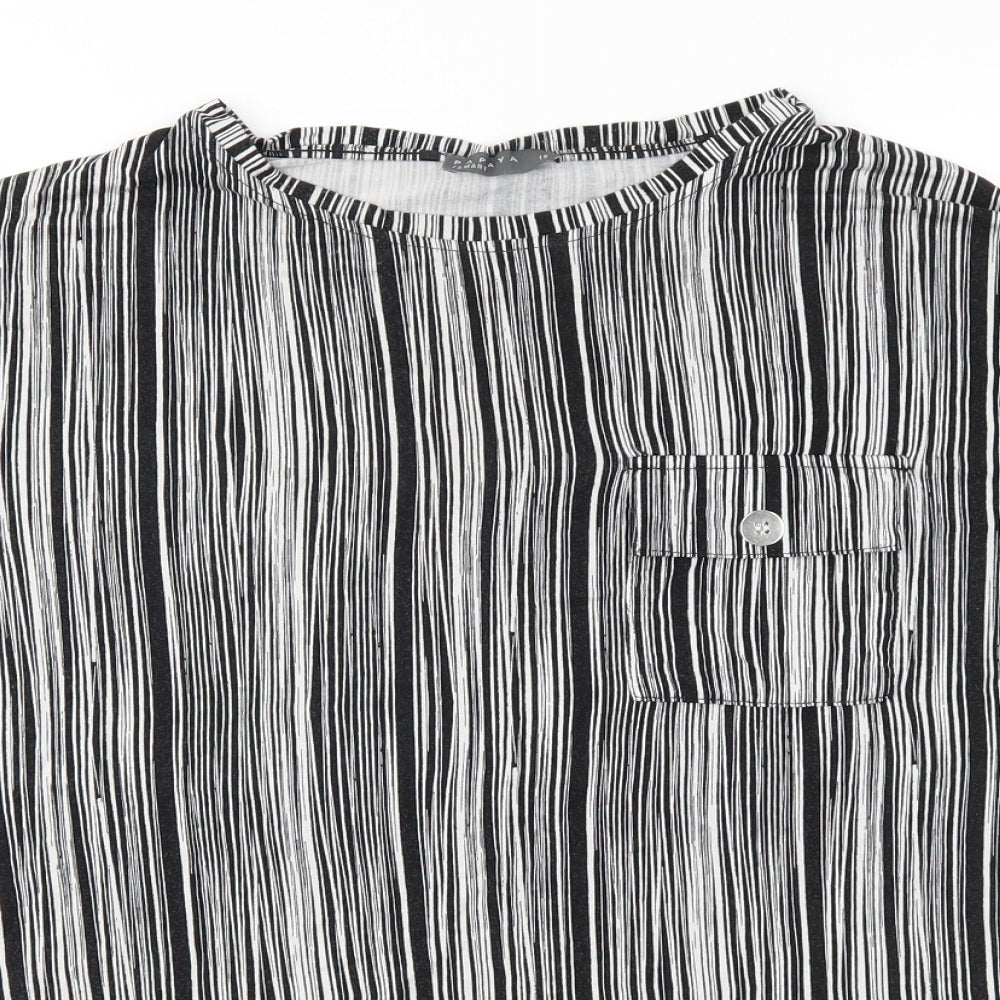 Papaya Womens Black Geometric Jersey Basic T-Shirt Size 16