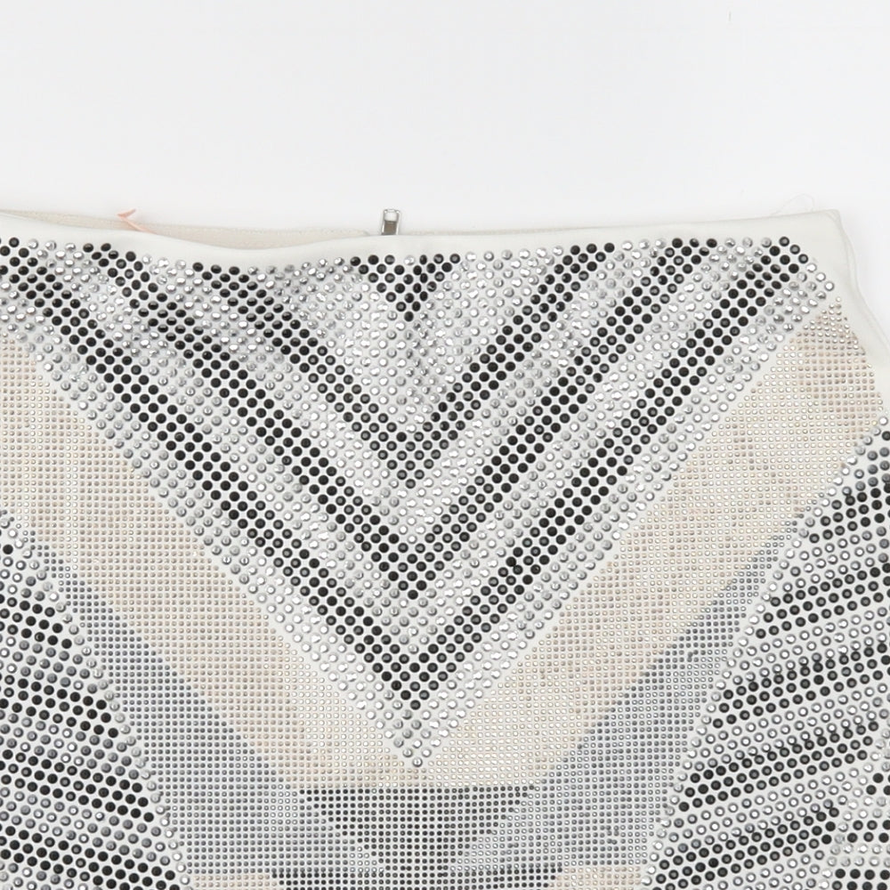 Eva & Lola Womens White Geometric  Mini Skirt Size S