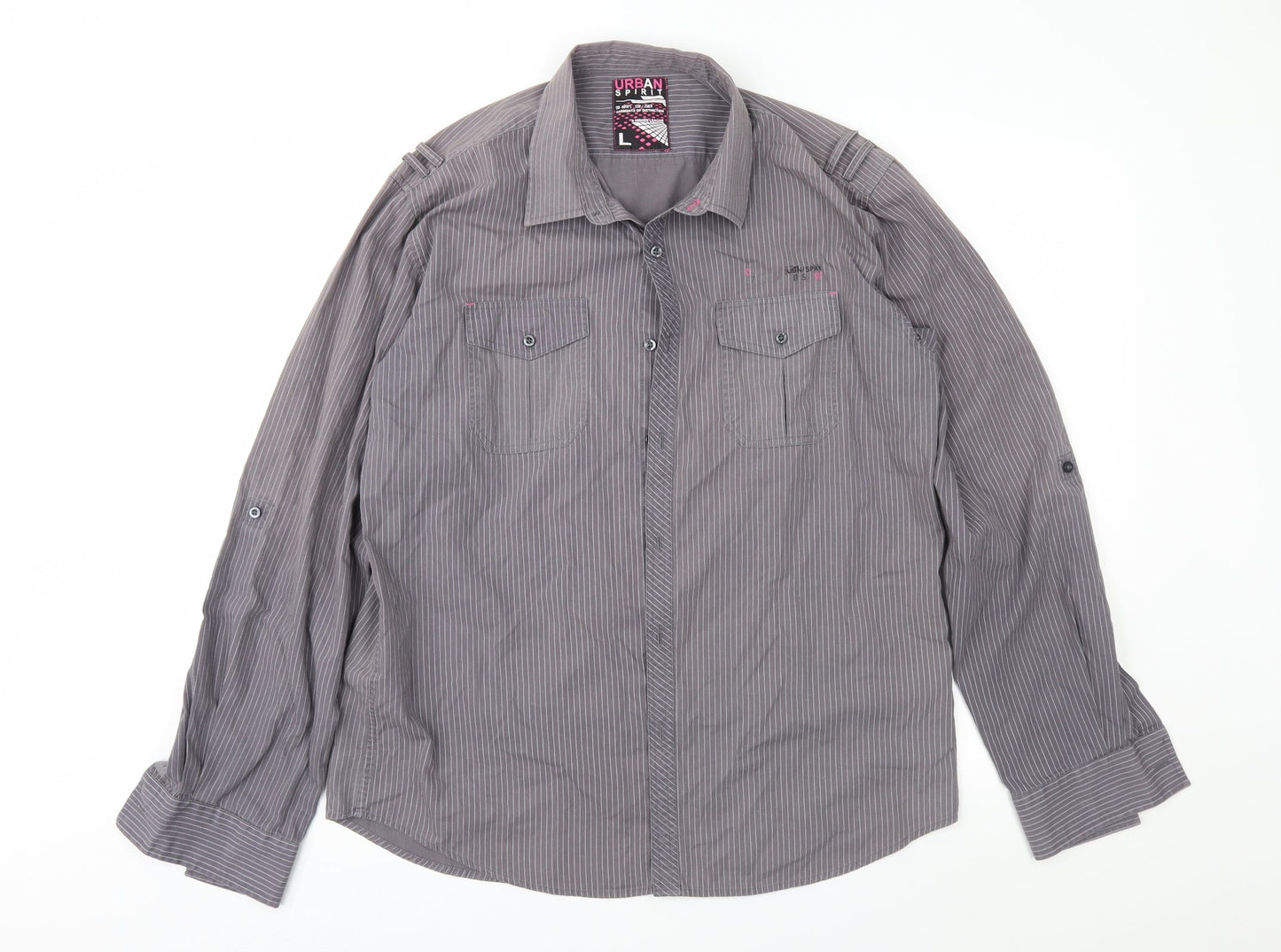 UrbanSpirit Mens Grey Striped   Button-Up Size L