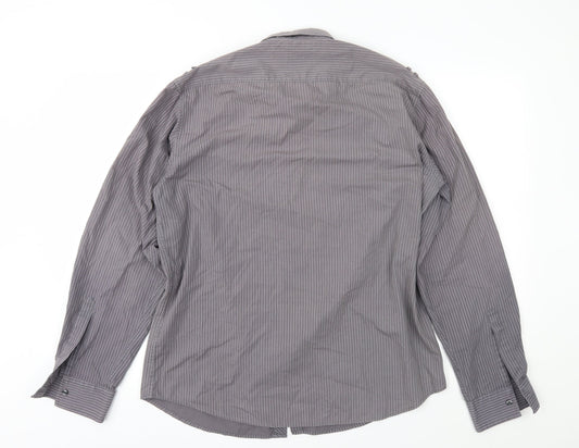 UrbanSpirit Mens Grey Striped   Button-Up Size L