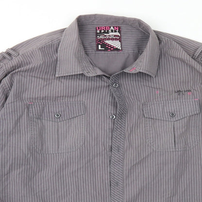 UrbanSpirit Mens Grey Striped   Button-Up Size L