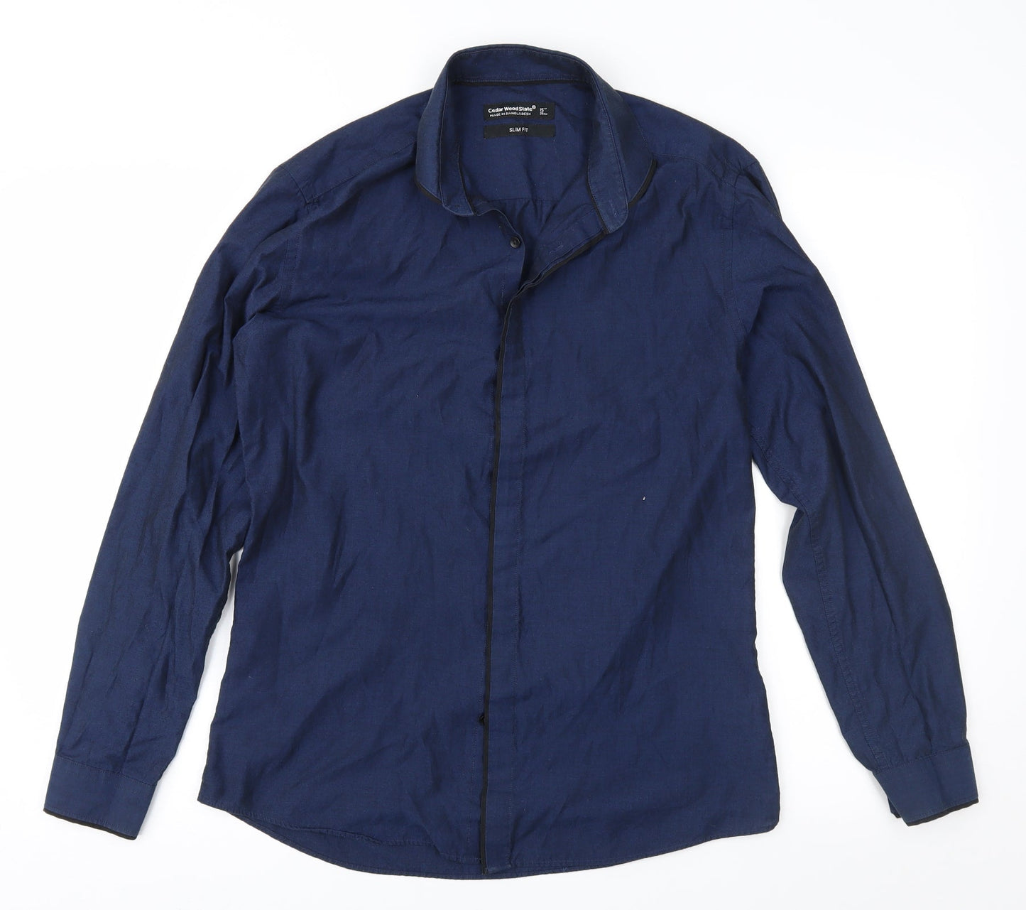Mens UK Size 15 Cedar Wood State Blue  Button-Up Long Sleeve Casual Shirt