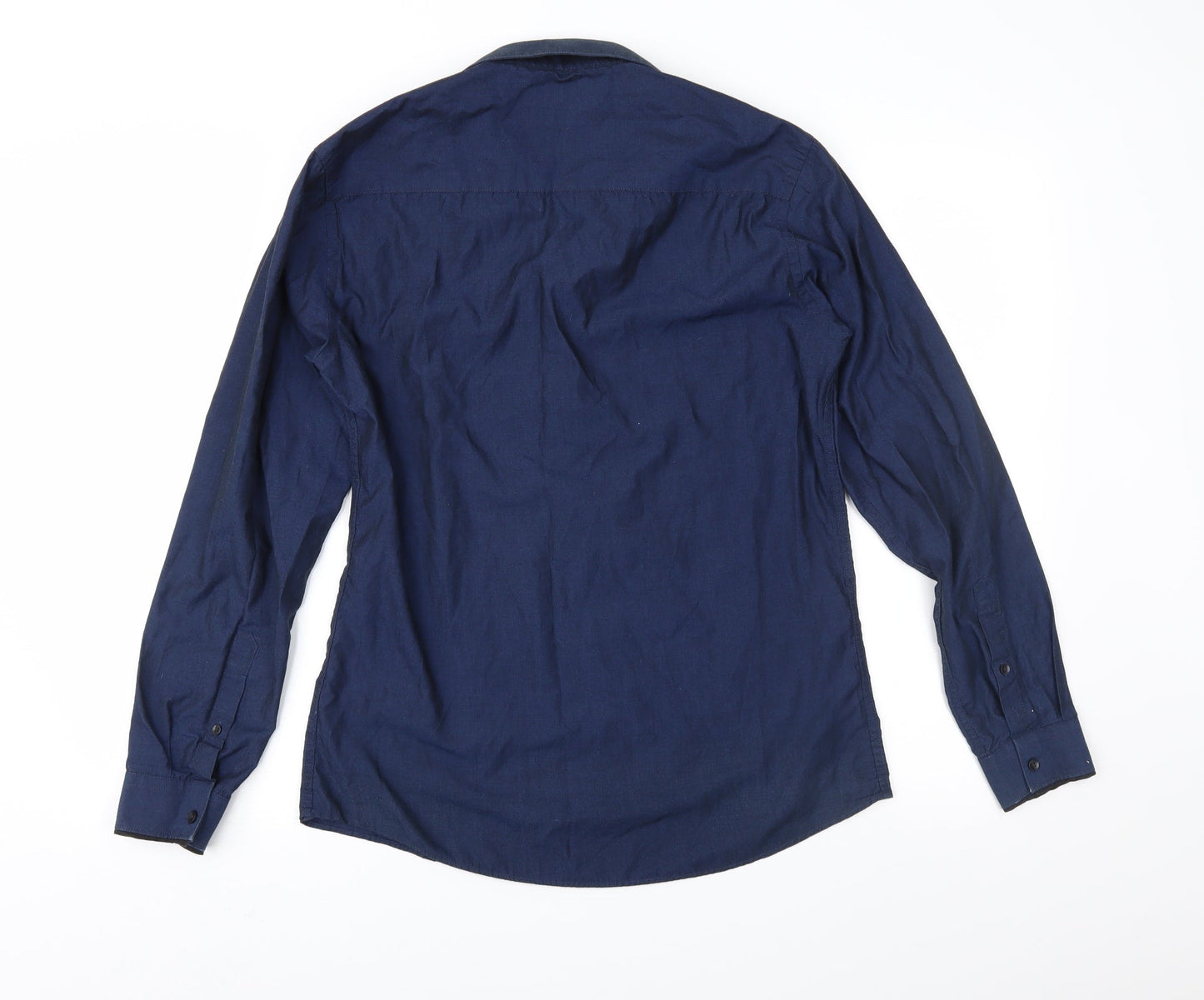 Mens UK Size 15 Cedar Wood State Blue  Button-Up Long Sleeve Casual Shirt