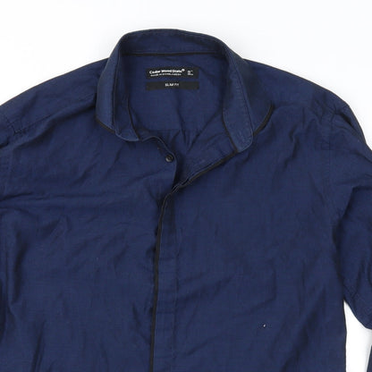 Mens UK Size 15 Cedar Wood State Blue  Button-Up Long Sleeve Casual Shirt