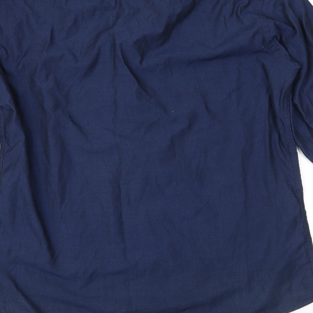 Mens UK Size 15 Cedar Wood State Blue  Button-Up Long Sleeve Casual Shirt