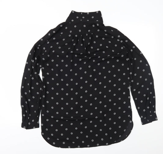 LOFT Womens Black Geometric Chiffon Basic Blouse Size S