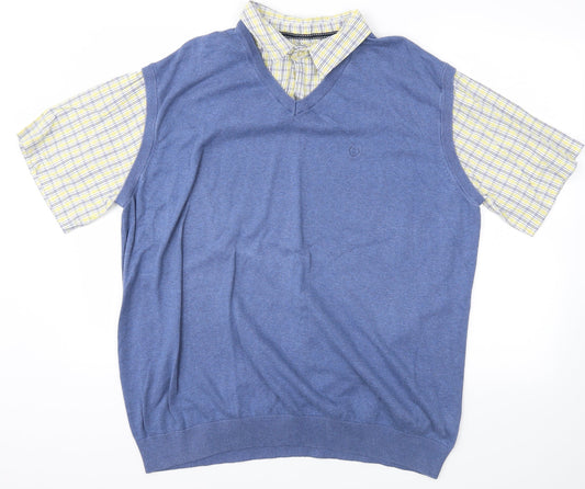 Lincoln Mens Blue Check   T-Shirt Size 2XL