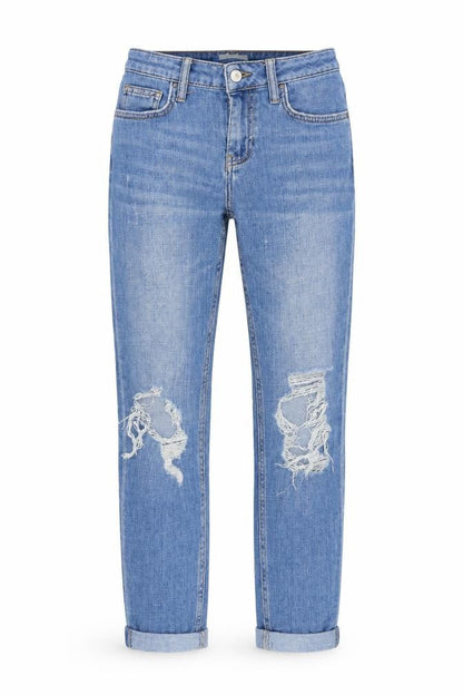 Topshop Womens Blue  Denim Straight Jeans Size 25 in L27 in - distressed