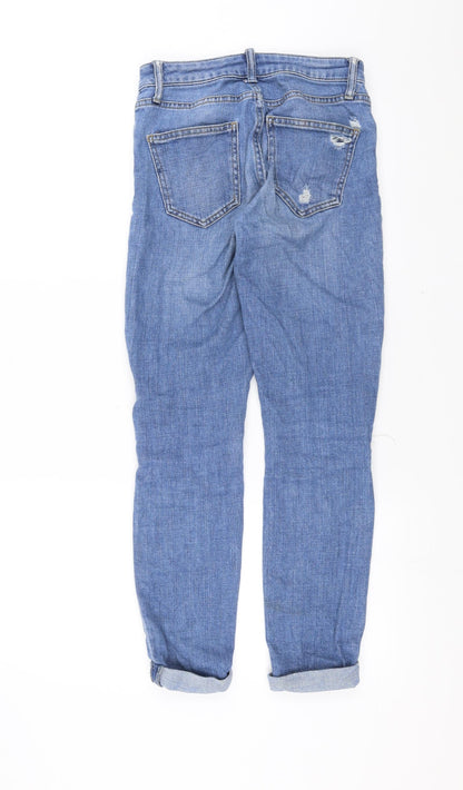 Topshop Womens Blue  Denim Straight Jeans Size 25 in L27 in - distressed