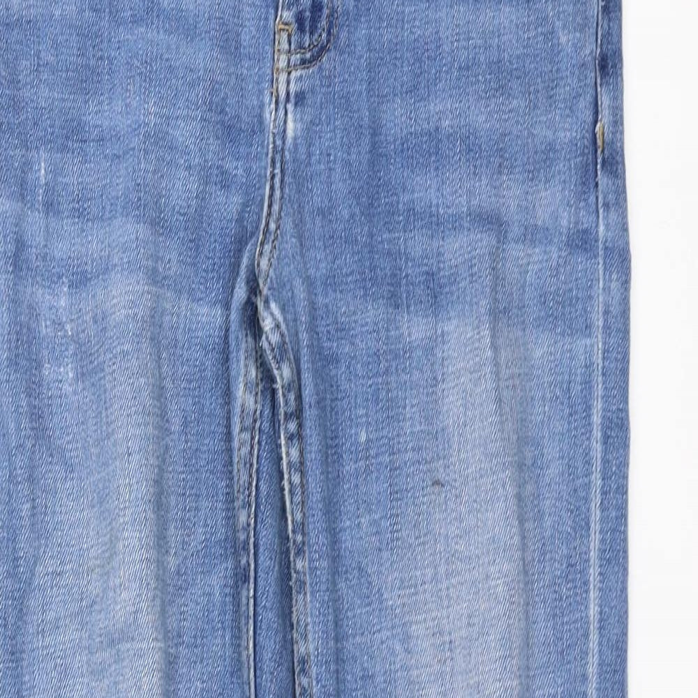 Topshop Womens Blue  Denim Straight Jeans Size 25 in L27 in - distressed