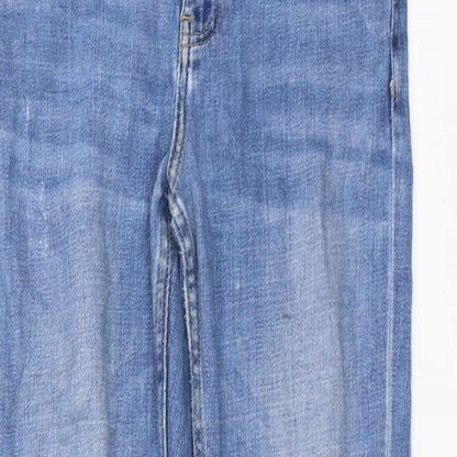 Topshop Womens Blue  Denim Straight Jeans Size 25 in L27 in - distressed