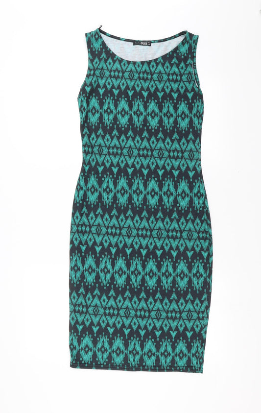 Quiz Womens Green Geometric  Tank Dress  Size 10