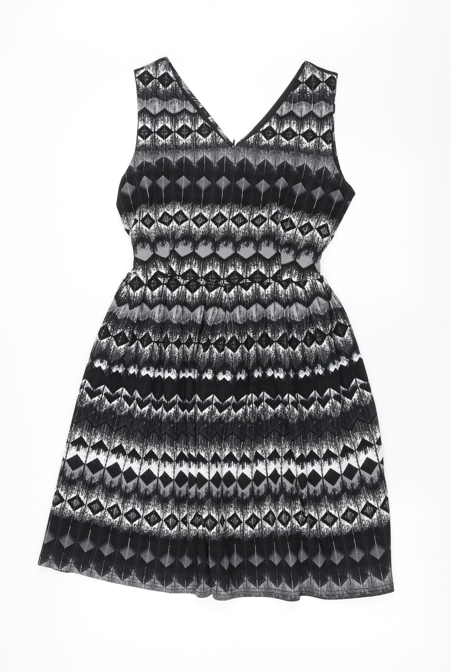 MELA Womens Black Geometric  Fit & Flare  Size 10