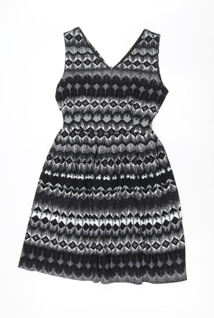 MELA Womens Black Geometric  Fit & Flare  Size 10