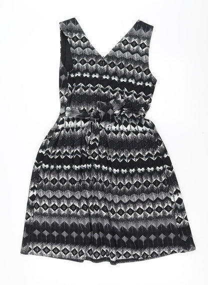 MELA Womens Black Geometric  Fit & Flare  Size 10