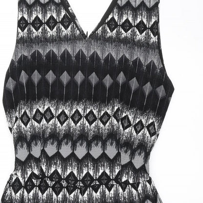 MELA Womens Black Geometric  Fit & Flare  Size 10