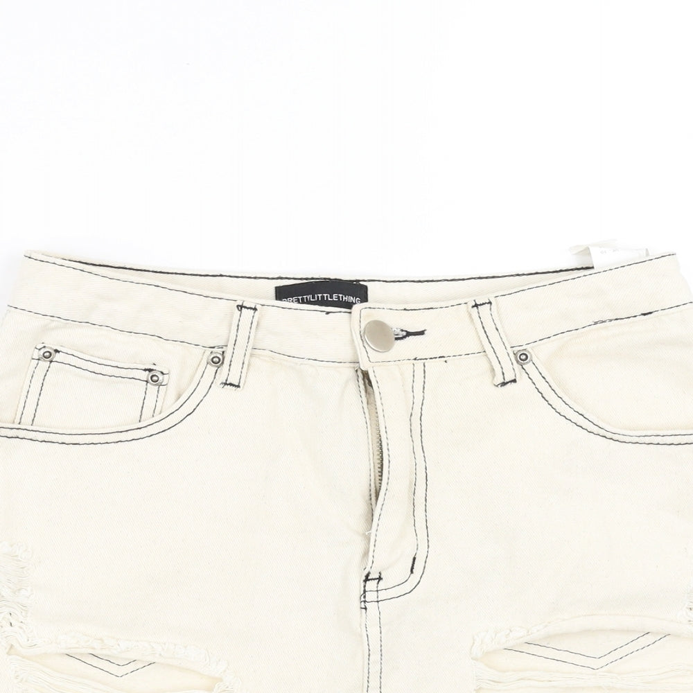 PRETTYLITTLETHING Womens Ivory  Denim Mini Skirt Size 10  - Distressed