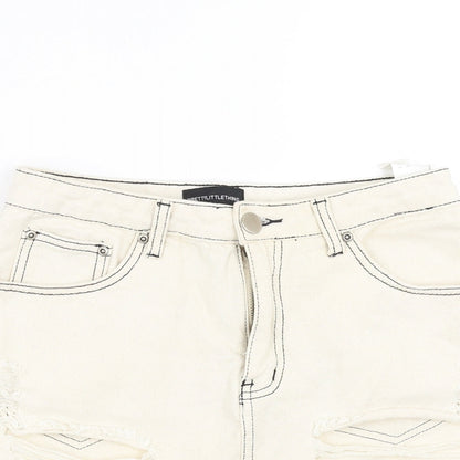PRETTYLITTLETHING Womens Ivory  Denim Mini Skirt Size 10  - Distressed