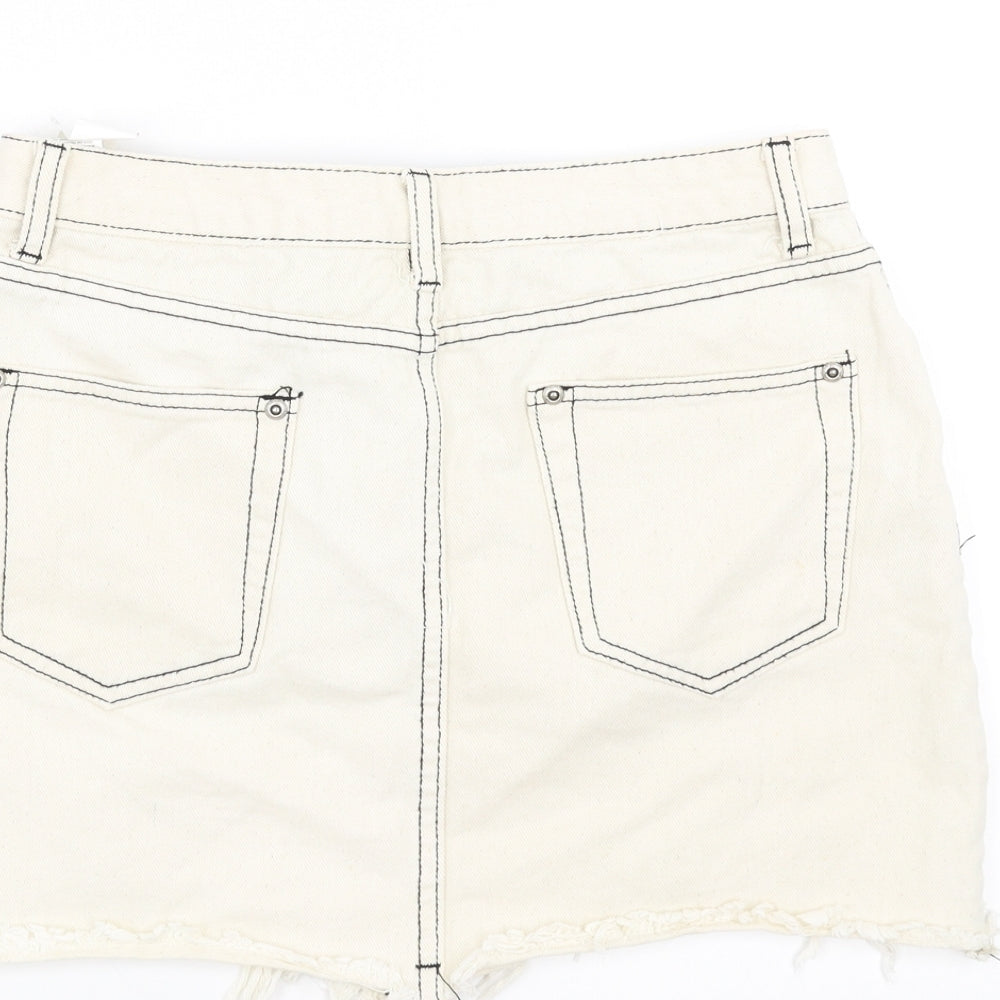 PRETTYLITTLETHING Womens Ivory  Denim Mini Skirt Size 10  - Distressed