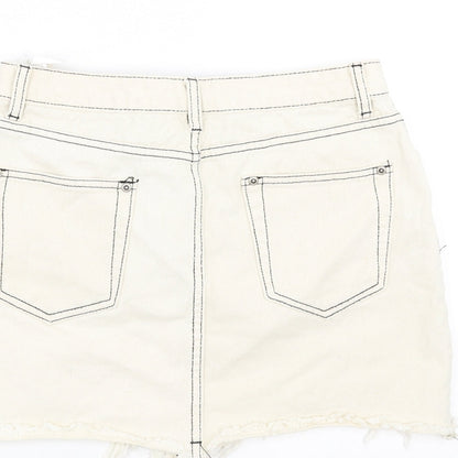 PRETTYLITTLETHING Womens Ivory  Denim Mini Skirt Size 10  - Distressed