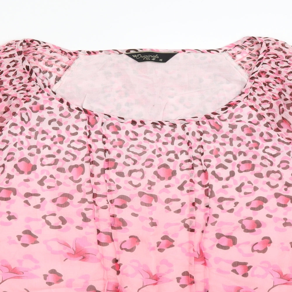 Originals Womens Pink Animal Print Chiffon Basic Blouse Size 16