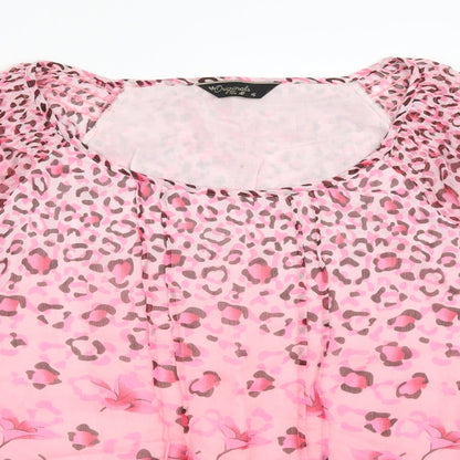 Originals Womens Pink Animal Print Chiffon Basic Blouse Size 16