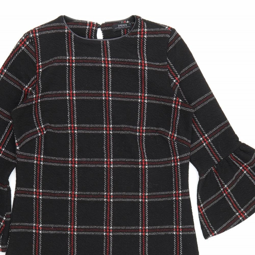 Papaya Womens Beige Check  A-Line  Size 8  - Flared Sleeves