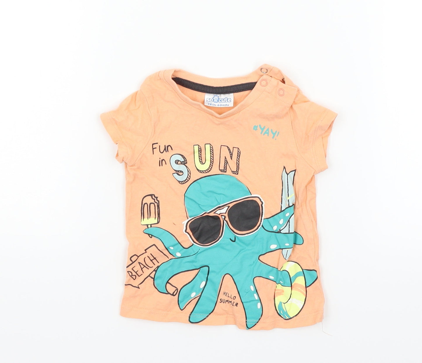 so cute  Orange   Basic T-Shirt Size 6-9 Months  - squid
