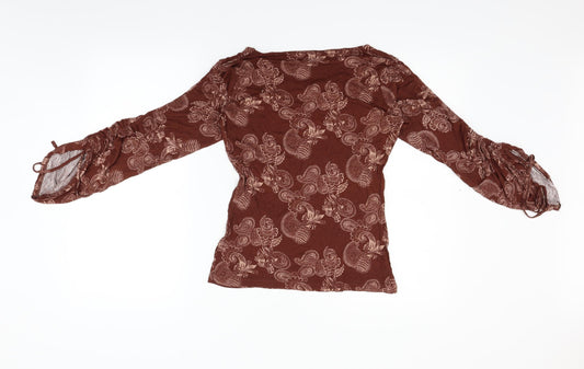 H&M Womens Brown Geometric  Basic T-Shirt Size M
