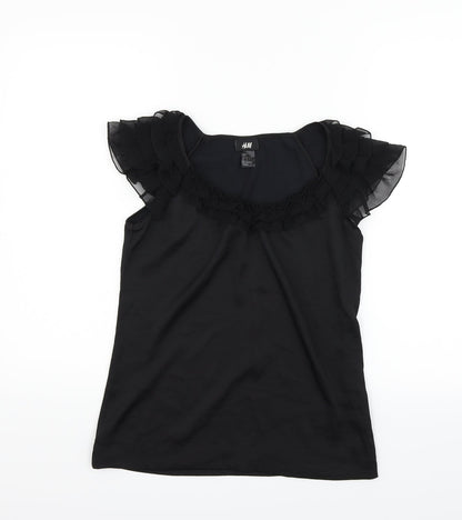 Womens UK Size 4 H&M Black Basic T-Shirt