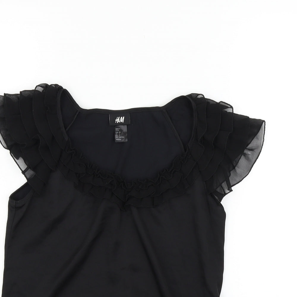 Womens UK Size 4 H&M Black Basic T-Shirt