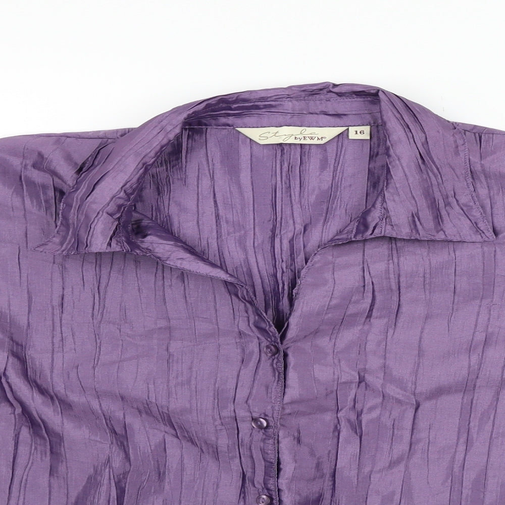 Mens UK Size 16 EWM Purple  Button-Up Long Sleeve Casual Shirt