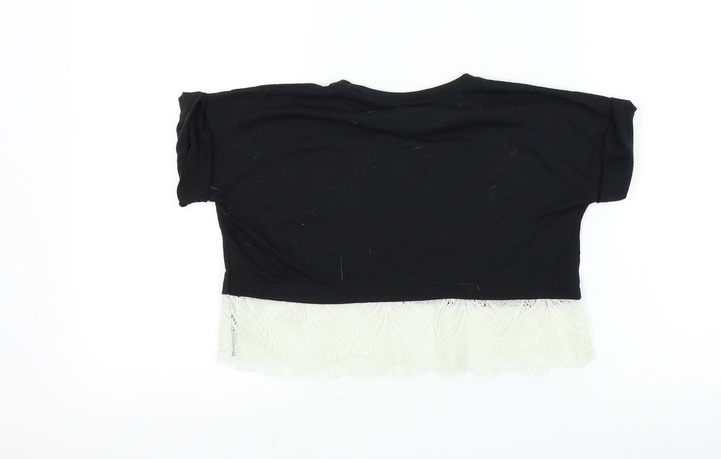 Kylie Girls Black Houndstooth  Basic T-Shirt Size 9 Years  - LACE BOTTOM