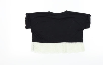 Kylie Girls Black Houndstooth  Basic T-Shirt Size 9 Years  - LACE BOTTOM