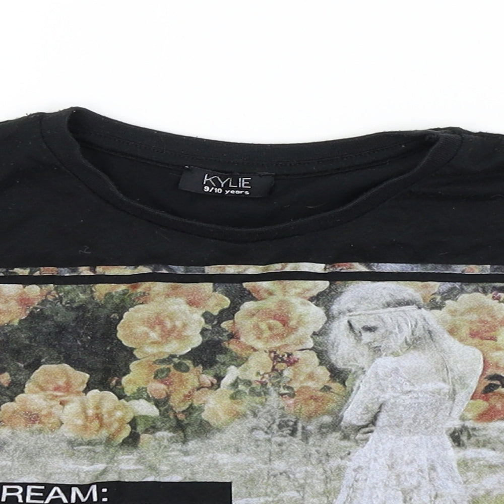 Kylie Girls Black Houndstooth  Basic T-Shirt Size 9 Years  - LACE BOTTOM