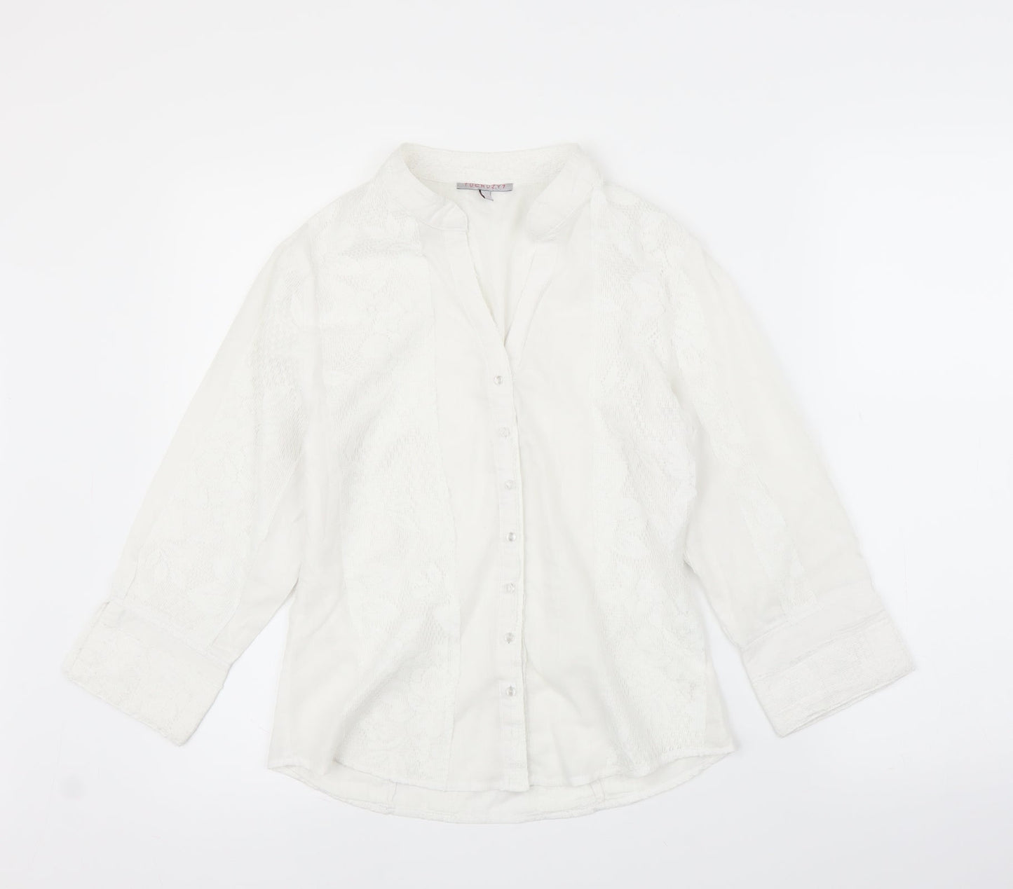 Tuchuzy Womens White Floral  Basic Button-Up Size 12