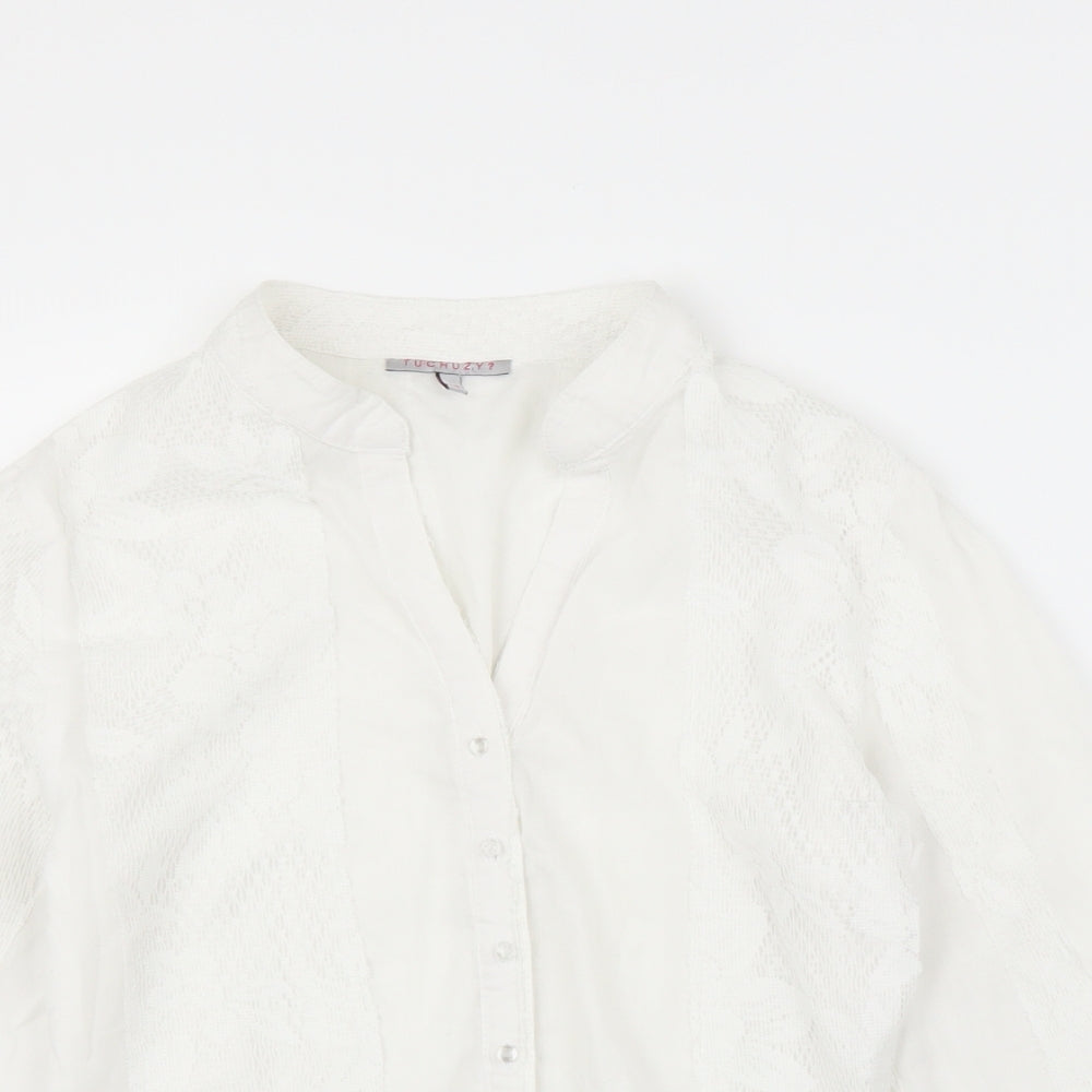 Tuchuzy Womens White Floral  Basic Button-Up Size 12