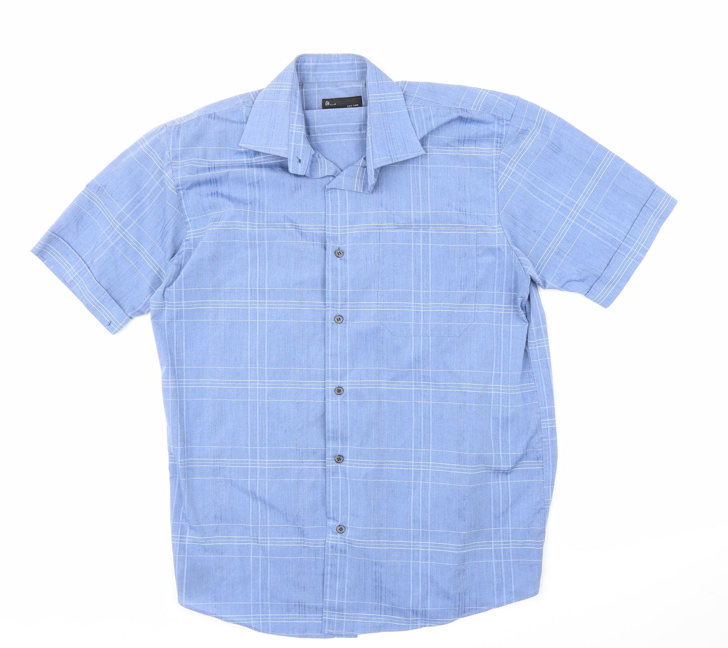 Mens UK Size 15 BHS Blue  Button-Up Short Sleeve Casual Shirt