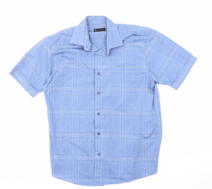 Mens UK Size 15 BHS Blue  Button-Up Short Sleeve Casual Shirt