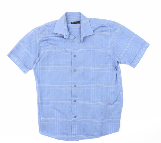 Mens UK Size 15 BHS Blue  Button-Up Short Sleeve Casual Shirt